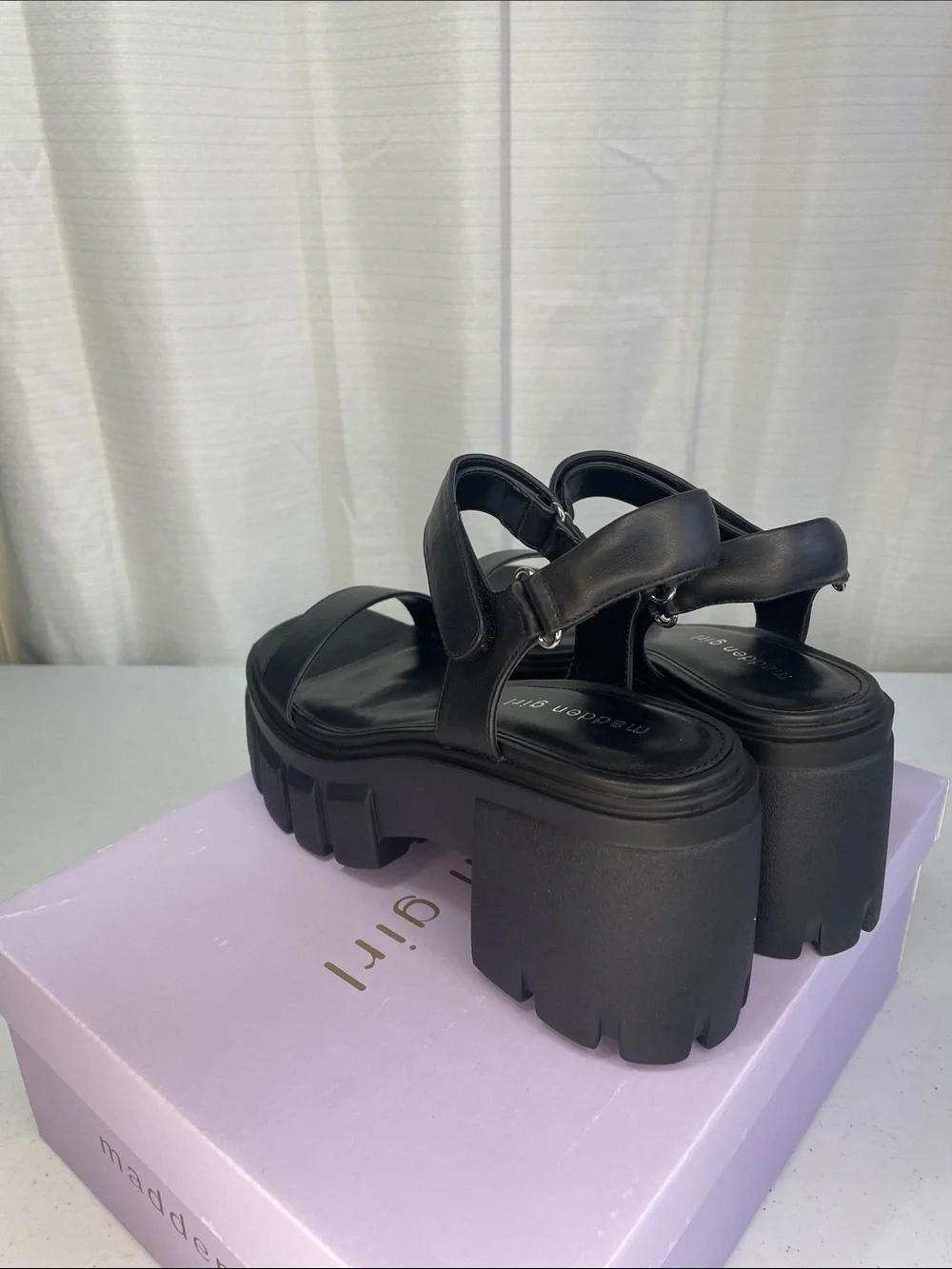 Madden Girl Black Chunky Lug Platform Sandals